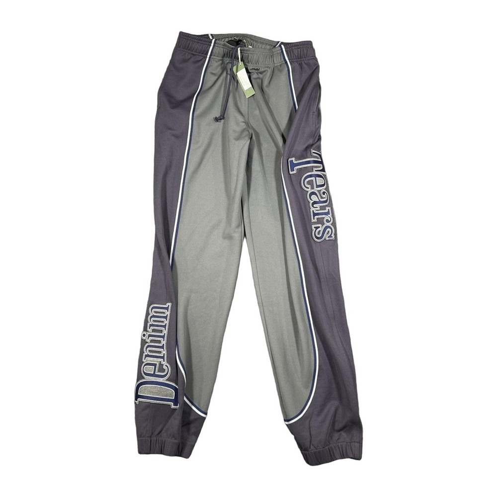 Denim Tears Mens Track Pants Grey Navy Blue Striped Logo Size Medium NEW